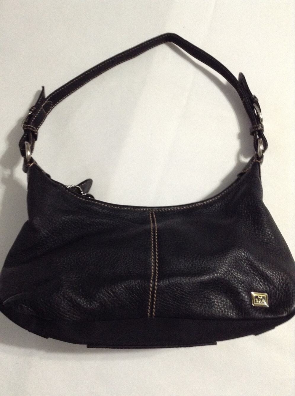 The Sak Black Pebbled Leather Shoulder Bag Hobo Demi Purse Harlequin Lining Y2K